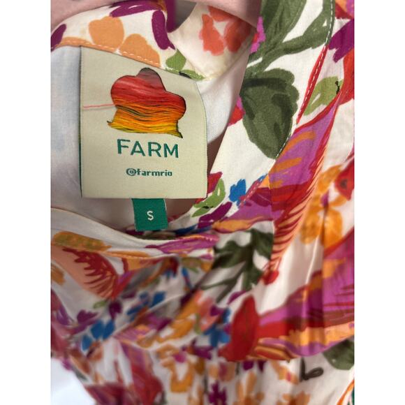 Farm Rio Pink and Orange Puff Sleee Button Up Belted Mini Dress Sz S - Picture 5 of 5